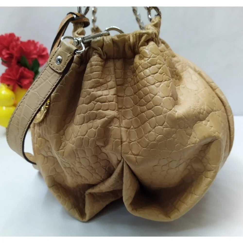Michael Kors Tan Leather Crocodile Embossed Leather Chain Strap Shoulder Bag